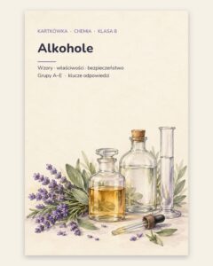 Alkohole — kartkówka z chemii, klasa 8, grupy A–E — okładka