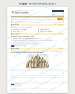 Barok i sarmatyzm — kartkówka z historii, klasa 6, grupy A–E — podgląd, grupa C