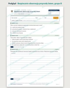 Bezpiecznie obserwuję przyrodę latem — kartkówka, klasa 4, grupy A–E — podgląd, grupa B
