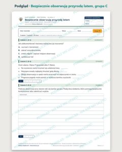 Bezpiecznie obserwuję przyrodę latem — kartkówka, klasa 4, grupy A–E — podgląd, grupa C