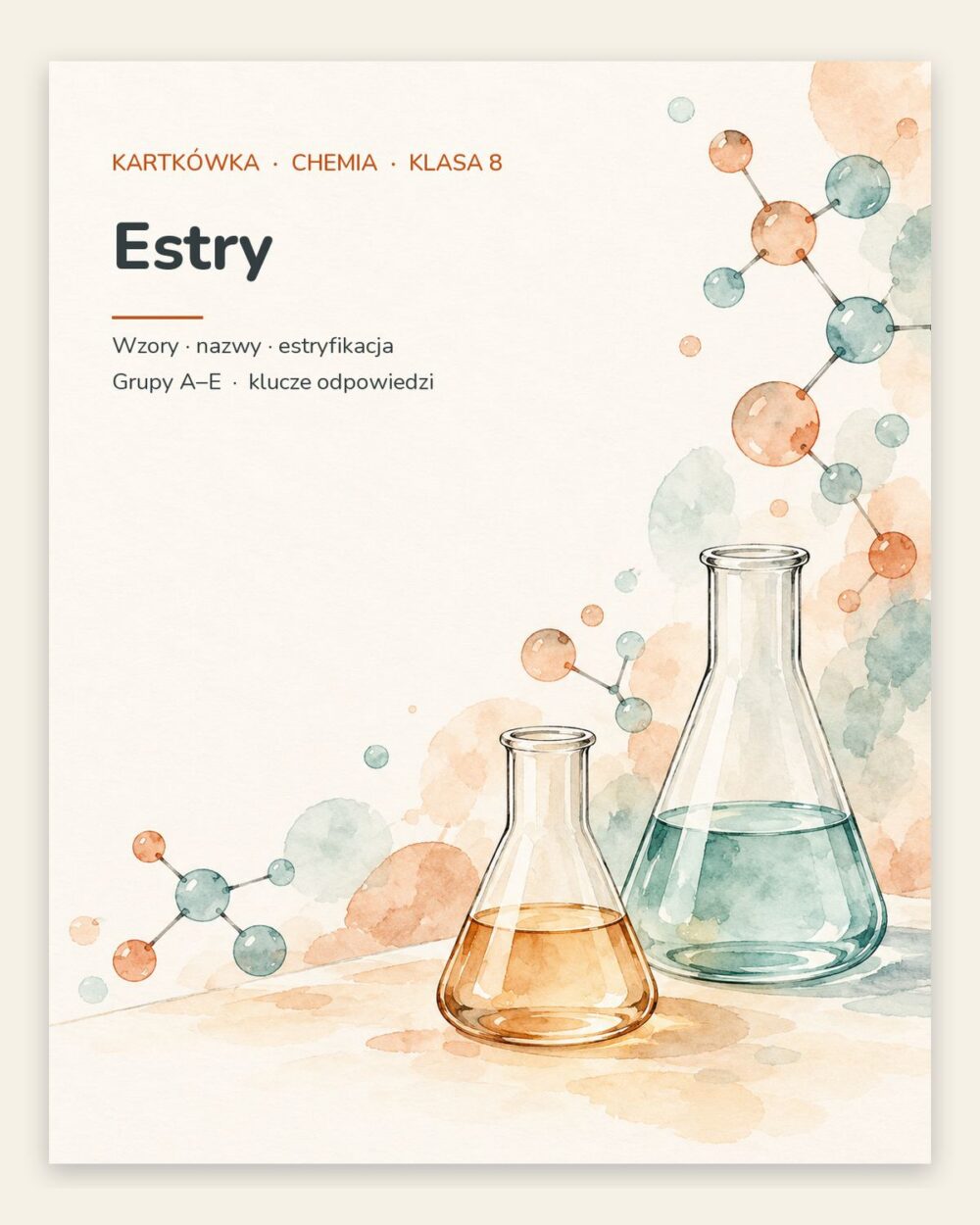 Estry — kartkówka z chemii, klasa 8, grupy A–E — okładka