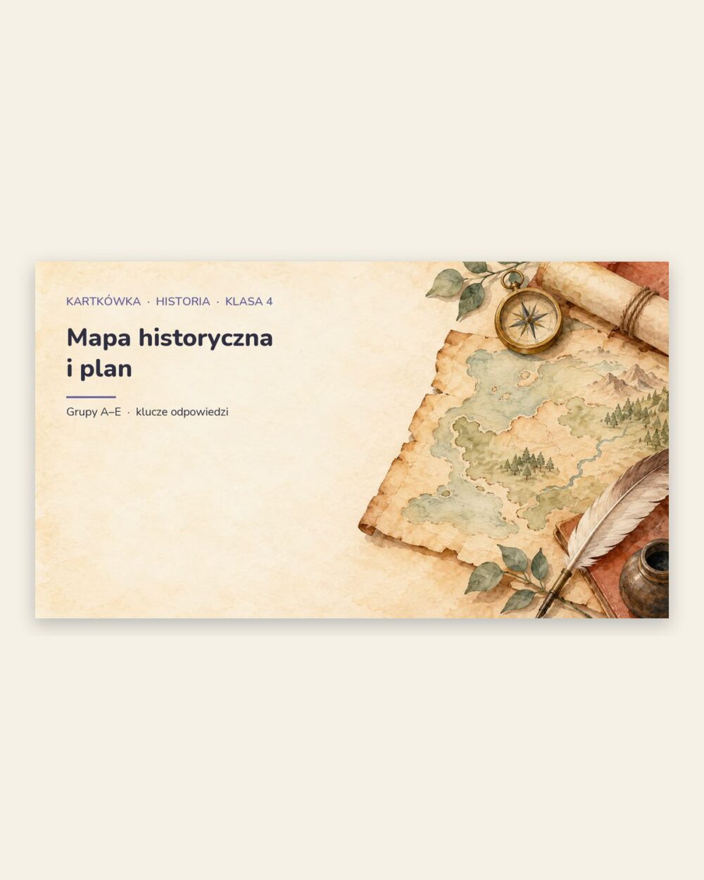 Mapa historyczna i plan — kartkówka z historii, klasa 4, grupy A–E — okładka