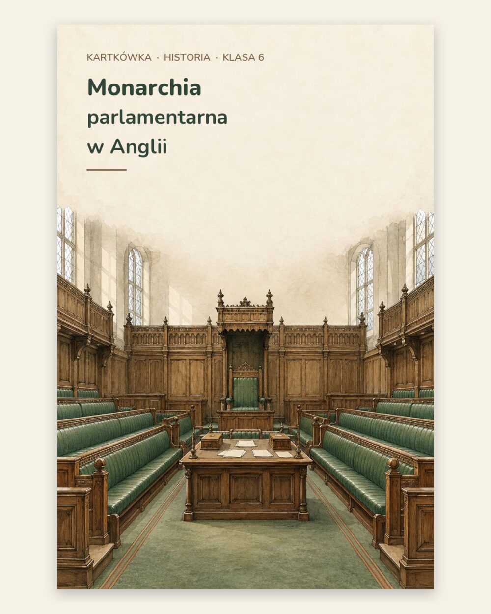 Monarchia parlamentarna w Anglii — kartkówka, klasa 6, grupy A–E — okładka