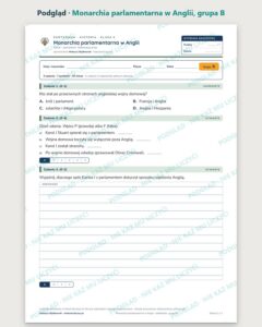 Monarchia parlamentarna w Anglii — kartkówka, klasa 6, grupy A–E — podgląd, grupa B