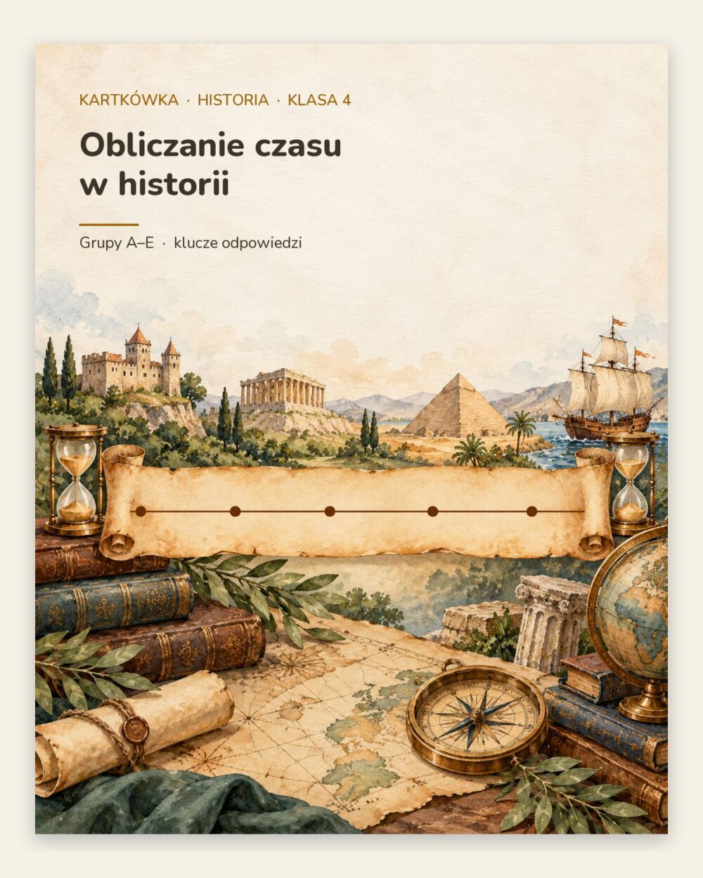 Obliczanie czasu w historii — kartkówka z historii, klasa 4, grupy A–E — okładka