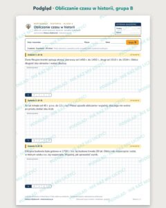Obliczanie czasu w historii — kartkówka z historii, klasa 4, grupy A–E — podgląd, grupa B
