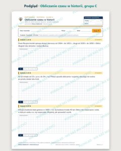 Obliczanie czasu w historii — kartkówka z historii, klasa 4, grupy A–E — podgląd, grupa C