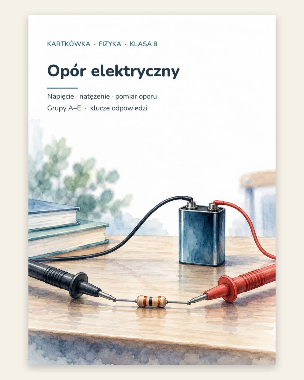 Opór elektryczny — kartkówka z fizyki, klasa 8, grupy A–E — okładka