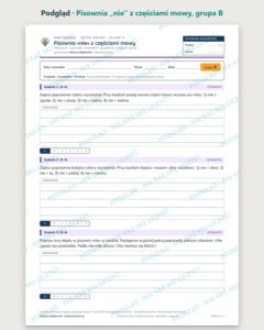 Pisownia „nie” z częściami mowy — kartkówka, klasa 4, grupy A–E — podgląd, grupa B