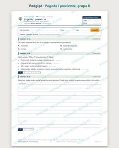 Pogoda i powietrze — kartkówka z przyrody, klasa 4, grupy A–E — podgląd, grupa B