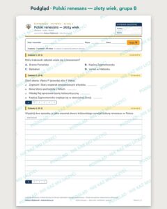 Polski renesans — złoty wiek — kartkówka, klasa 6, grupy A–E — podgląd, grupa B