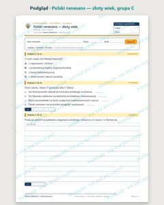 Polski renesans — złoty wiek — kartkówka, klasa 6, grupy A–E — podgląd, grupa C