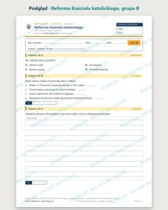Reforma Kościoła katolickiego — kartkówka, klasa 6, grupy A–E — podgląd, grupa B