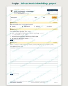 Reforma Kościoła katolickiego — kartkówka, klasa 6, grupy A–E — podgląd, grupa C