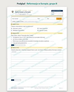 Reformacja w Europie — kartkówka z historii, klasa 6, grupy A–E — podgląd, grupa B
