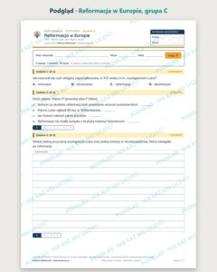 Reformacja w Europie — kartkówka z historii, klasa 6, grupy A–E — podgląd, grupa C