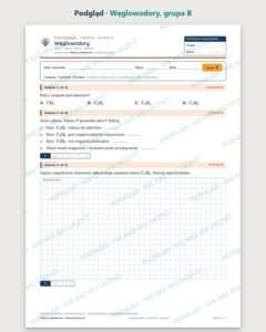 Węglowodory — kartkówka z chemii, klasa 8, grupy A–E — podgląd, grupa B
