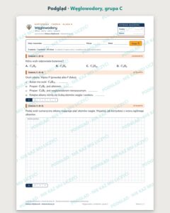 Węglowodory — kartkówka z chemii, klasa 8, grupy A–E — podgląd, grupa C