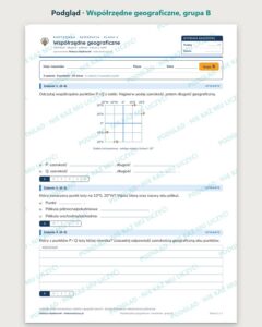 Współrzędne geograficzne — kartkówka z geografii, klasa 6, grupy A–E — podgląd, grupa B