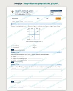 Współrzędne geograficzne — kartkówka z geografii, klasa 6, grupy A–E — podgląd, grupa C