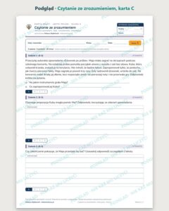 „Czytanie ze zrozumieniem” — 5 kart pracy, klasa 6, z kluczem — podgląd, karta C