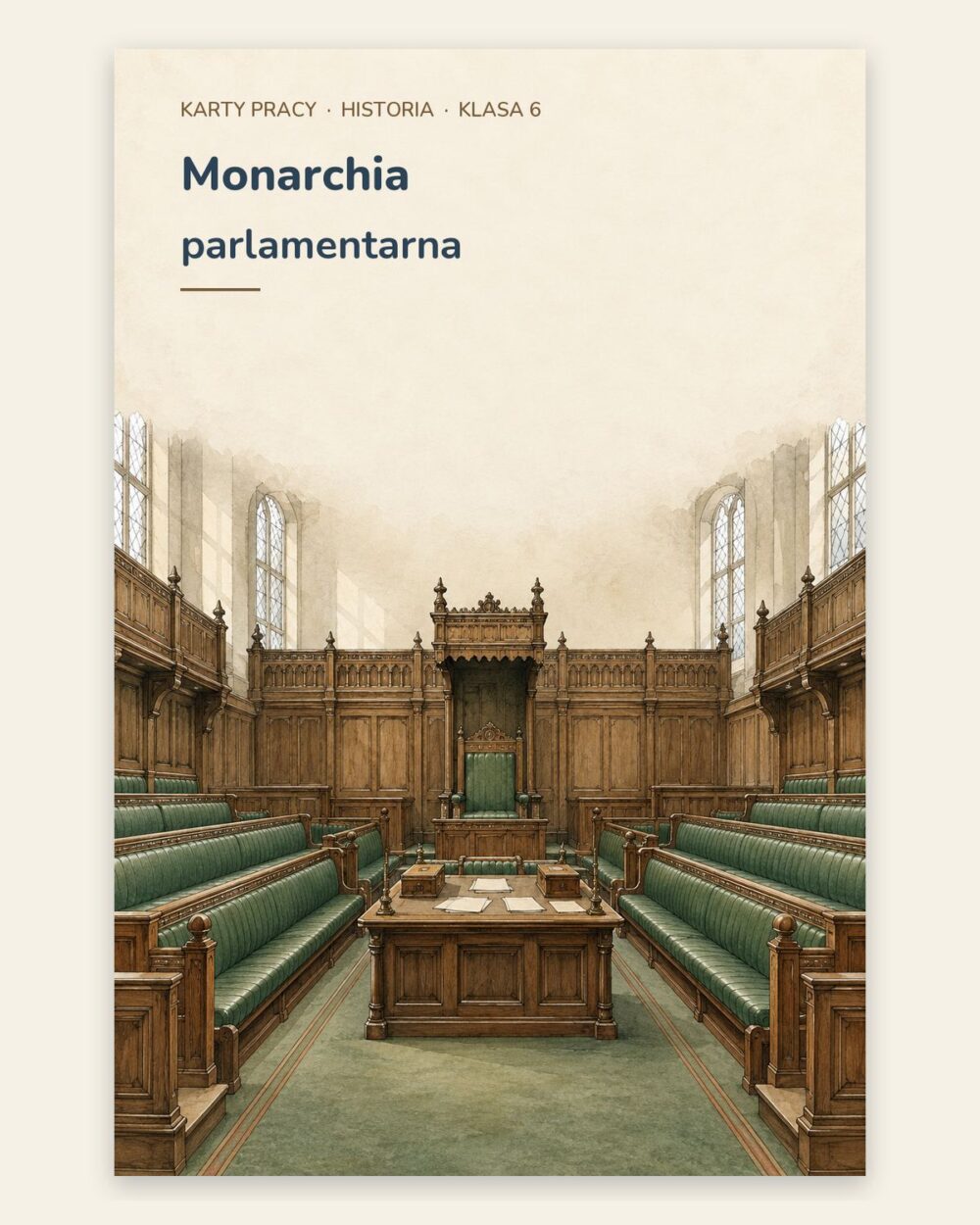 Monarchia parlamentarna w Anglii — 5 kart pracy, klasa 6, z kluczem — okładka