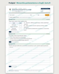 Monarchia parlamentarna w Anglii — 5 kart pracy, klasa 6, z kluczem — podgląd, karta B