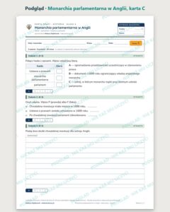 Monarchia parlamentarna w Anglii — 5 kart pracy, klasa 6, z kluczem — podgląd, karta C