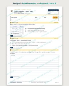 Polski renesans — złoty wiek — 5 kart pracy, klasa 6, z kluczem — podgląd, karta B