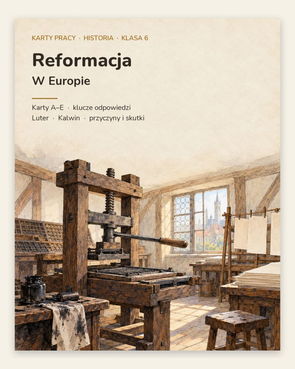 Reformacja w Europie — 5 kart pracy z historii, klasa 6, z kluczem — okładka