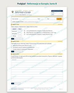 Reformacja w Europie — 5 kart pracy z historii, klasa 6, z kluczem — podgląd, karta B