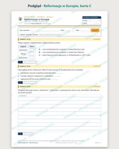 Reformacja w Europie — 5 kart pracy z historii, klasa 6, z kluczem — podgląd, karta C