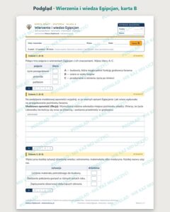 Wierzenia i wiedza Egipcjan — 5 kart pracy, klasa 4, z kluczem — podgląd, karta B