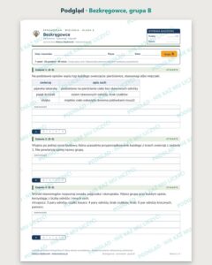 Bezkręgowce — sprawdzian z biologii, klasa 6, grupy A–E — podgląd, grupa B
