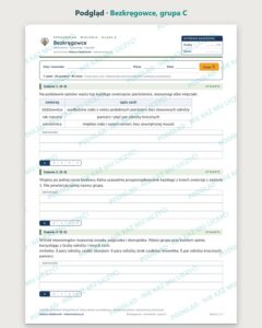 Bezkręgowce — sprawdzian z biologii, klasa 6, grupy A–E — podgląd, grupa C