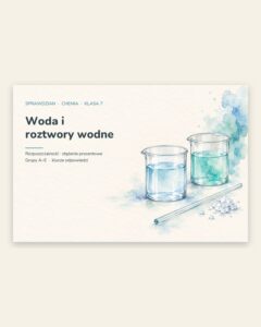 Woda i roztwory wodne — sprawdzian z chemii, klasa 7, grupy A–E — okładka