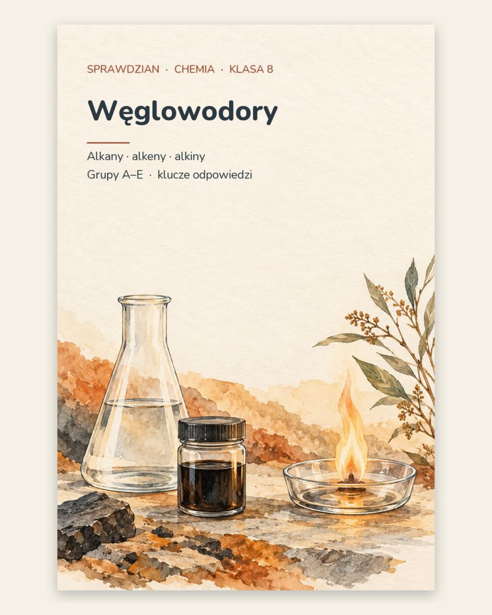 Węglowodory — sprawdzian z chemii, klasa 8, grupy A–E — okładka