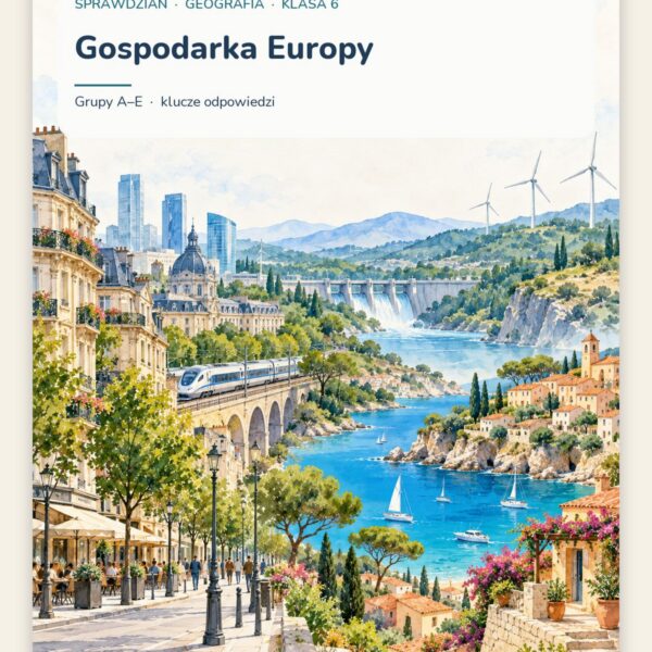 Gospodarka Europy — sprawdzian z geografii, klasa 6, grupy A–E — okładka