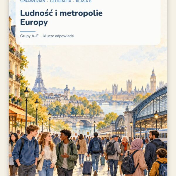 Ludność i metropolie Europy — sprawdzian, klasa 6, grupy A–E — okładka