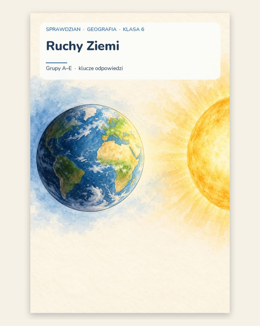 Ruchy Ziemi — sprawdzian z geografii, klasa 6, grupy A–E — okładka