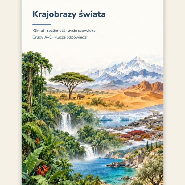 Krajobrazy świata — sprawdzian z geografii, klasa 5, grupy A–E — okładka