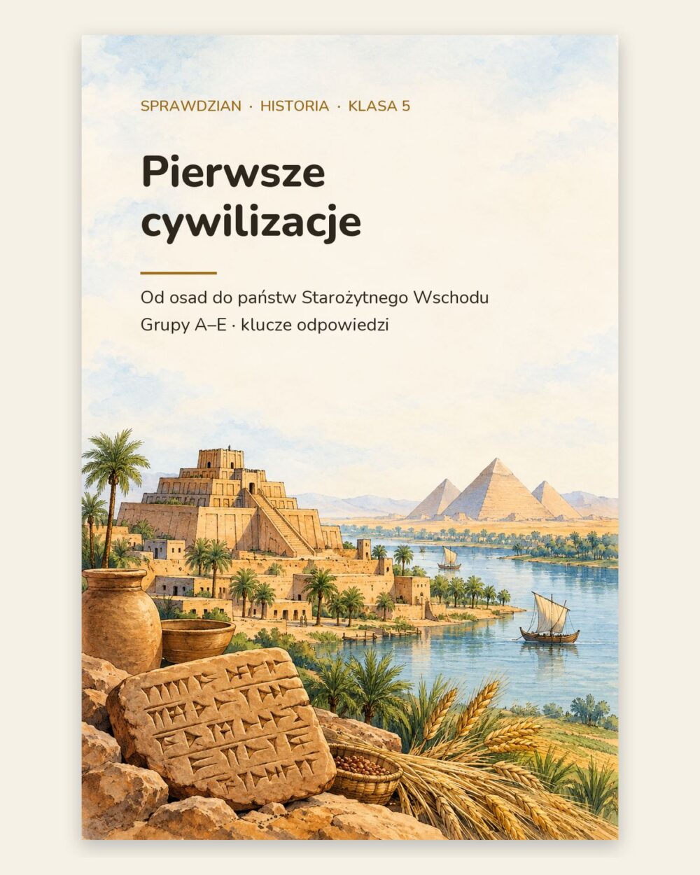Pierwsze cywilizacje — sprawdzian z historii, klasa 5, grupy A–E — okładka