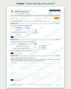 Woda i zjawiska zimą — sprawdzian z przyrody, klasa 4, grupy A–E — podgląd, grupa B