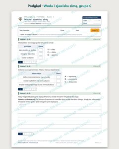Woda i zjawiska zimą — sprawdzian z przyrody, klasa 4, grupy A–E — podgląd, grupa C
