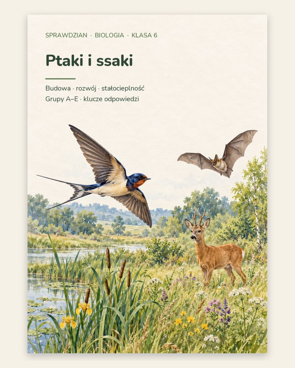 Ptaki i ssaki — sprawdzian z biologii, klasa 6, grupy A–E — okładka