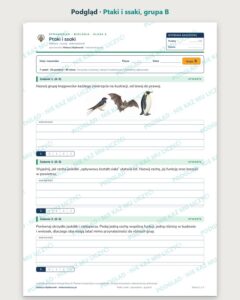 Ptaki i ssaki — sprawdzian z biologii, klasa 6, grupy A–E — podgląd, grupa B