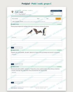 Ptaki i ssaki — sprawdzian z biologii, klasa 6, grupy A–E — podgląd, grupa C