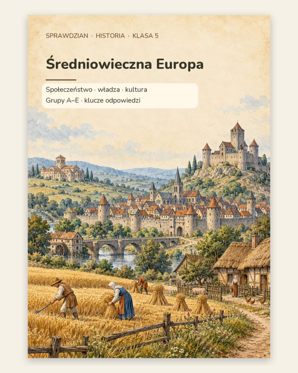 Średniowieczna Europa — sprawdzian z historii, klasa 5, grupy A–E — okładka