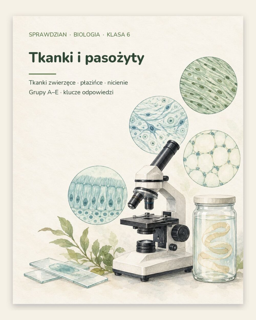 Tkanki i pasożyty — sprawdzian z biologii, klasa 6, grupy A–E — okładka