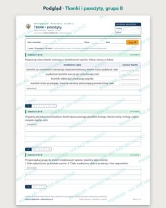Tkanki i pasożyty — sprawdzian z biologii, klasa 6, grupy A–E — podgląd, grupa B